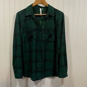 NY collection button down dark green top